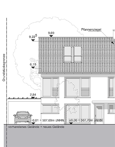 Neubau einer Doppelhaushälfte mit Einliegerwohnung und 2 Stellplätzen in München